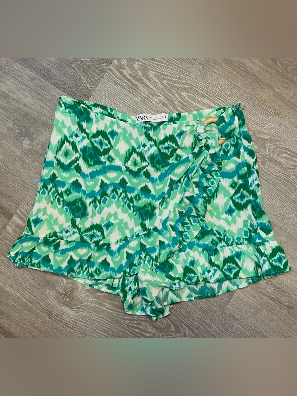 Zara Green Ikat Wrap-Style Women's Shorts